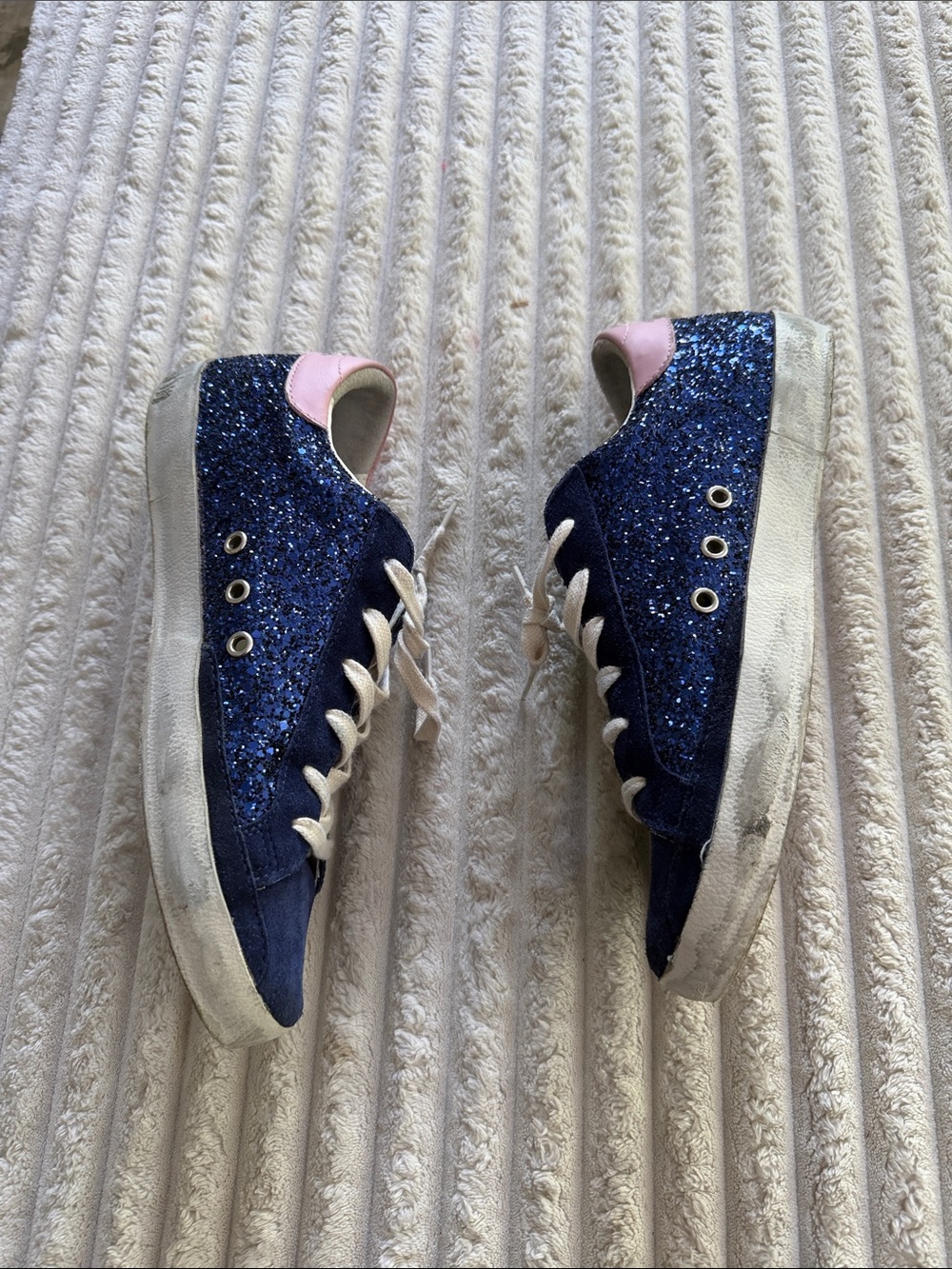 Golden Goose Navy Glitter Low-Top Sneakers with Pink Heel - Picture 4 of 4